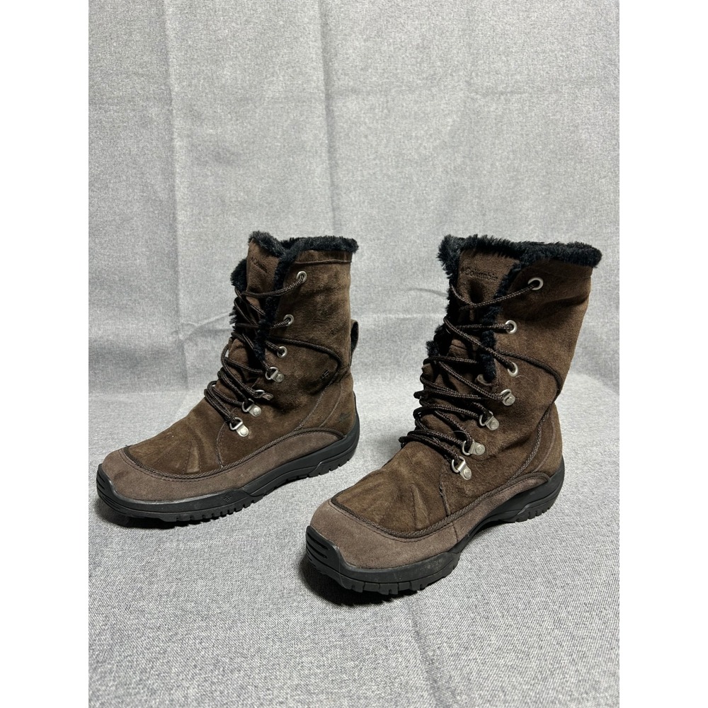 Columbia Snow Boots Womens 8 Brown Suede Faux Fur Lined Lace Up Omni-Grip